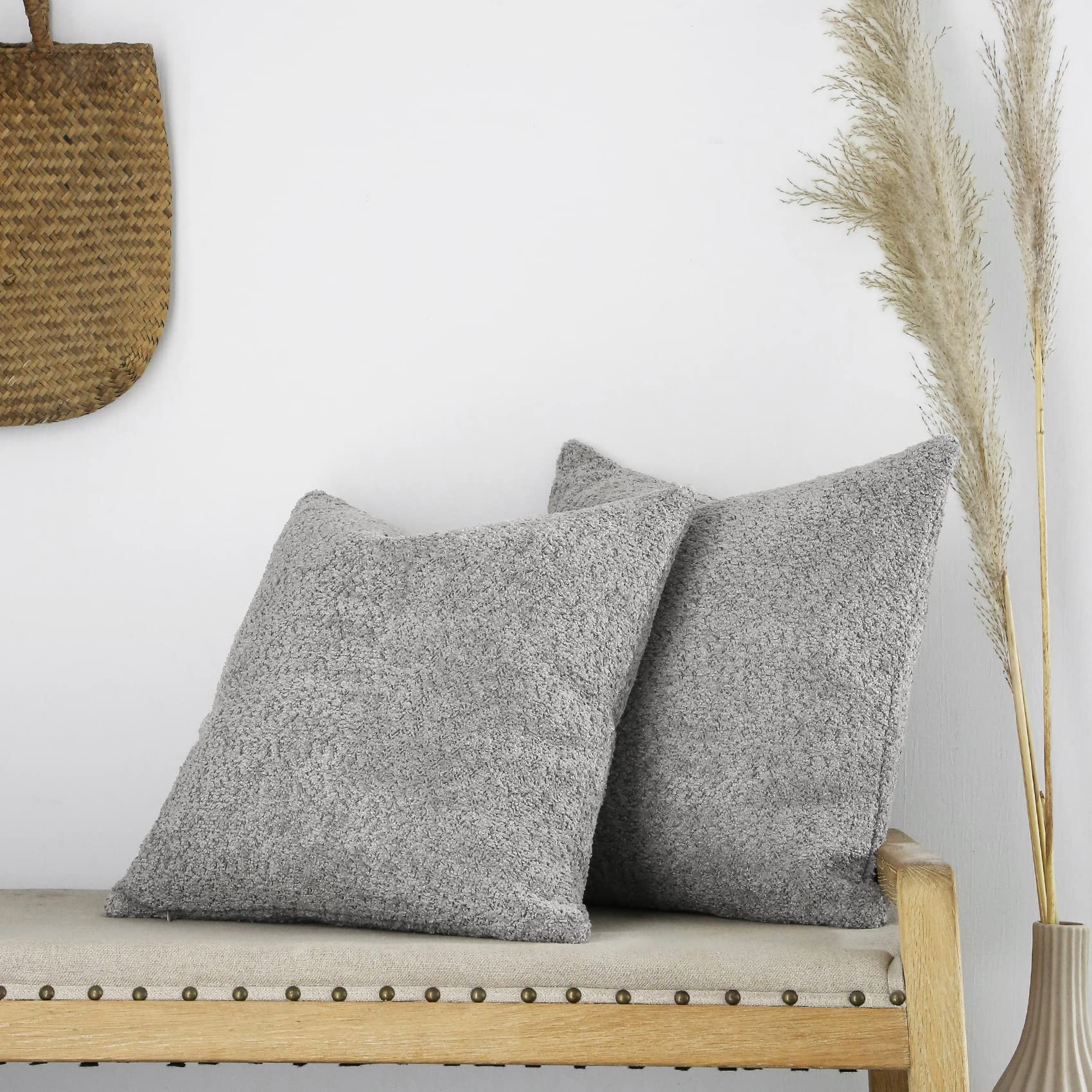 Farmhouse Textured Throw Pillow Covers 20x20 - Rustic Decorative Pillows for Bed, Couch & Living Room - Neutral Accent Cushion Cases Set of 2 in Cool Grey - Perfect for Cozy Home Decor & Farmhouse Style Interiors