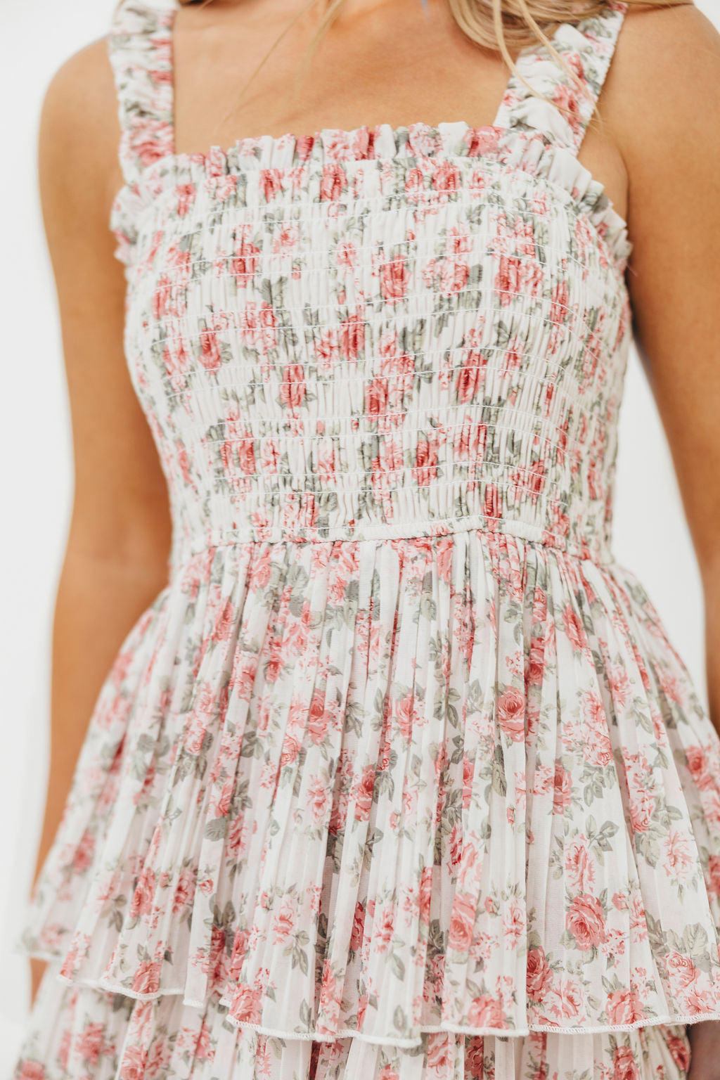 Esmeralda Off White & Rose Floral Summer Dress for Women - Perfect for Beach Weddings, Vacations & Boho Chic Outfits