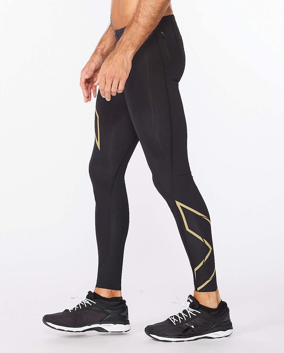 2XU Men’s Compression Tights for Running & Fitness - Black/Gold Reflective - Ideal for Sports & Training