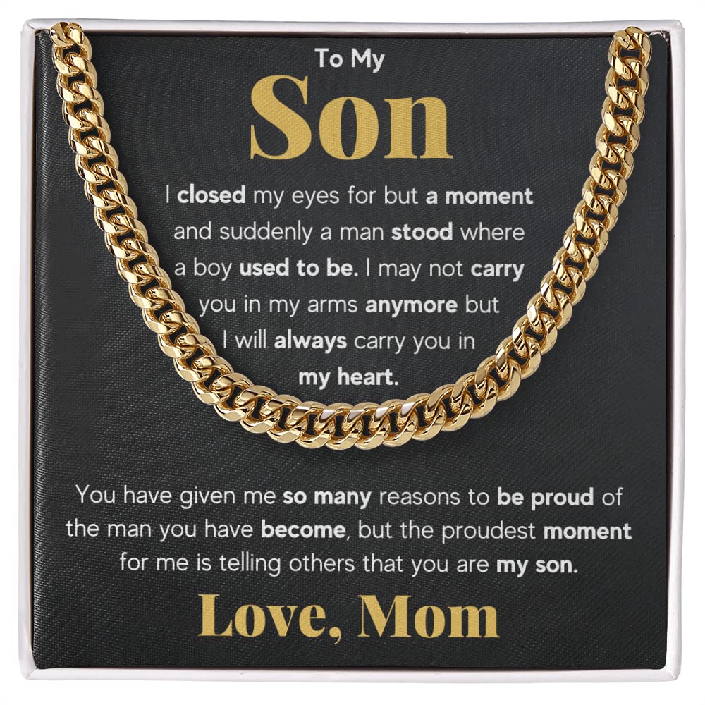 Mom & Son Necklace Gift - Cuban Link Chain for Birthday, Graduation, Christmas - Family Jewelry Present