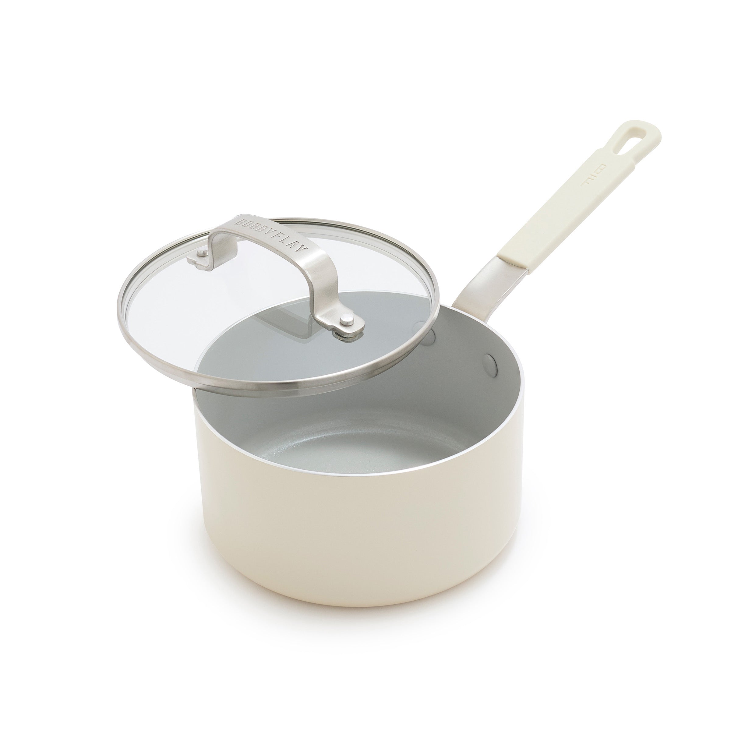 Bobby Flay by GreenPan Professional Ceramic Nonstick 1.6 Quart Saucepan with Lid - Cream | Healthy Cooking, Sauce Making, Pasta & Rice Dishes | Oven & Dishwasher Safe