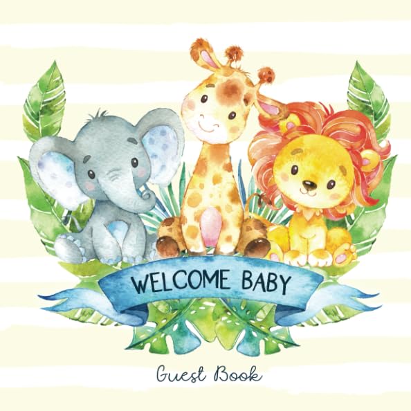 Safari Baby Shower Guest Book with Gift Tracker - Elephant Giraffe Lion Theme for Baby Registry