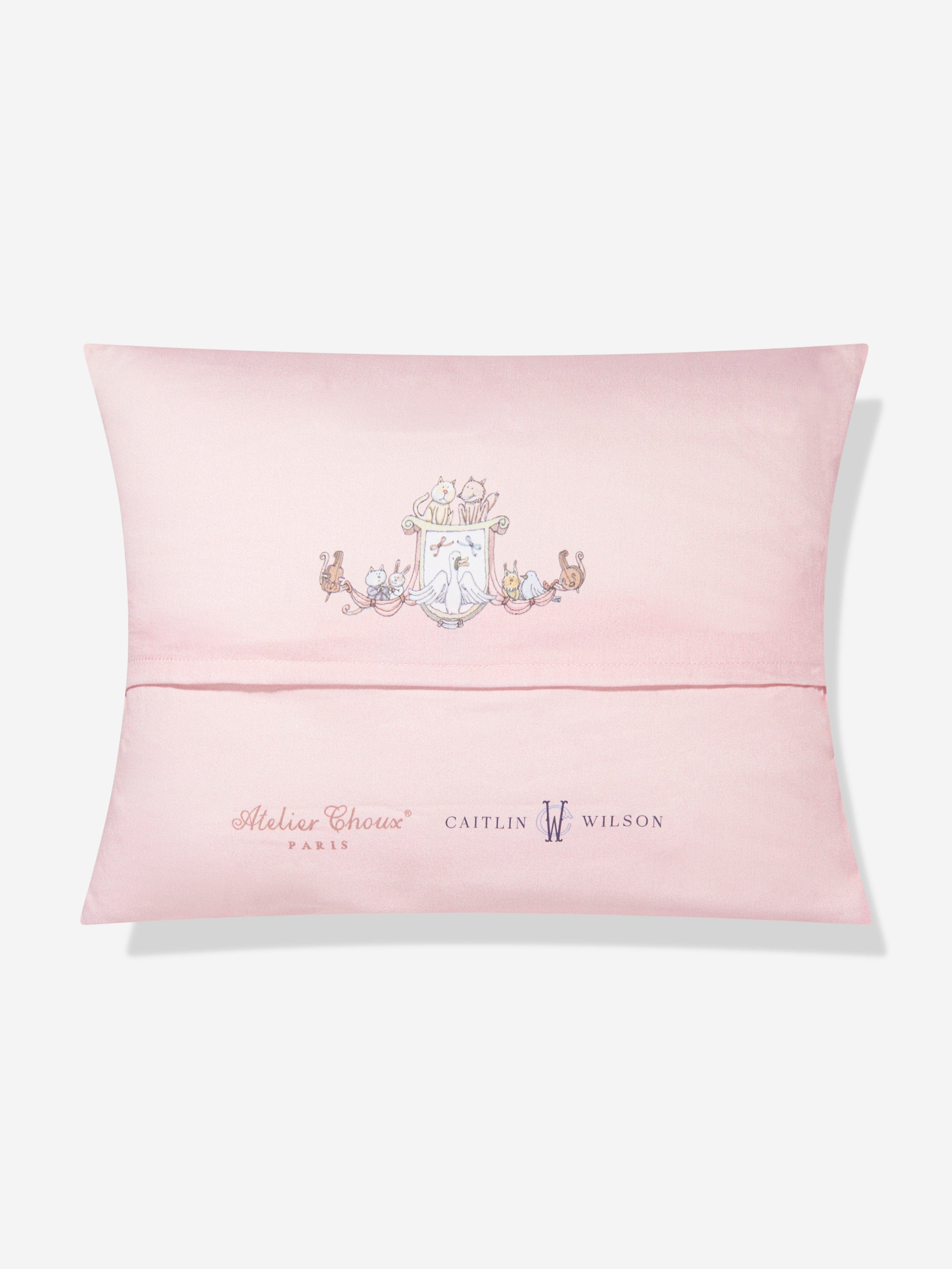 Atelier Choux & Caitlin Wilson Pink Satin Toile De Jouy Cushion Cover for Baby Girls - 40cm x 30cm - Perfect for Nursery Decor, Baby Showers & Gift Giving