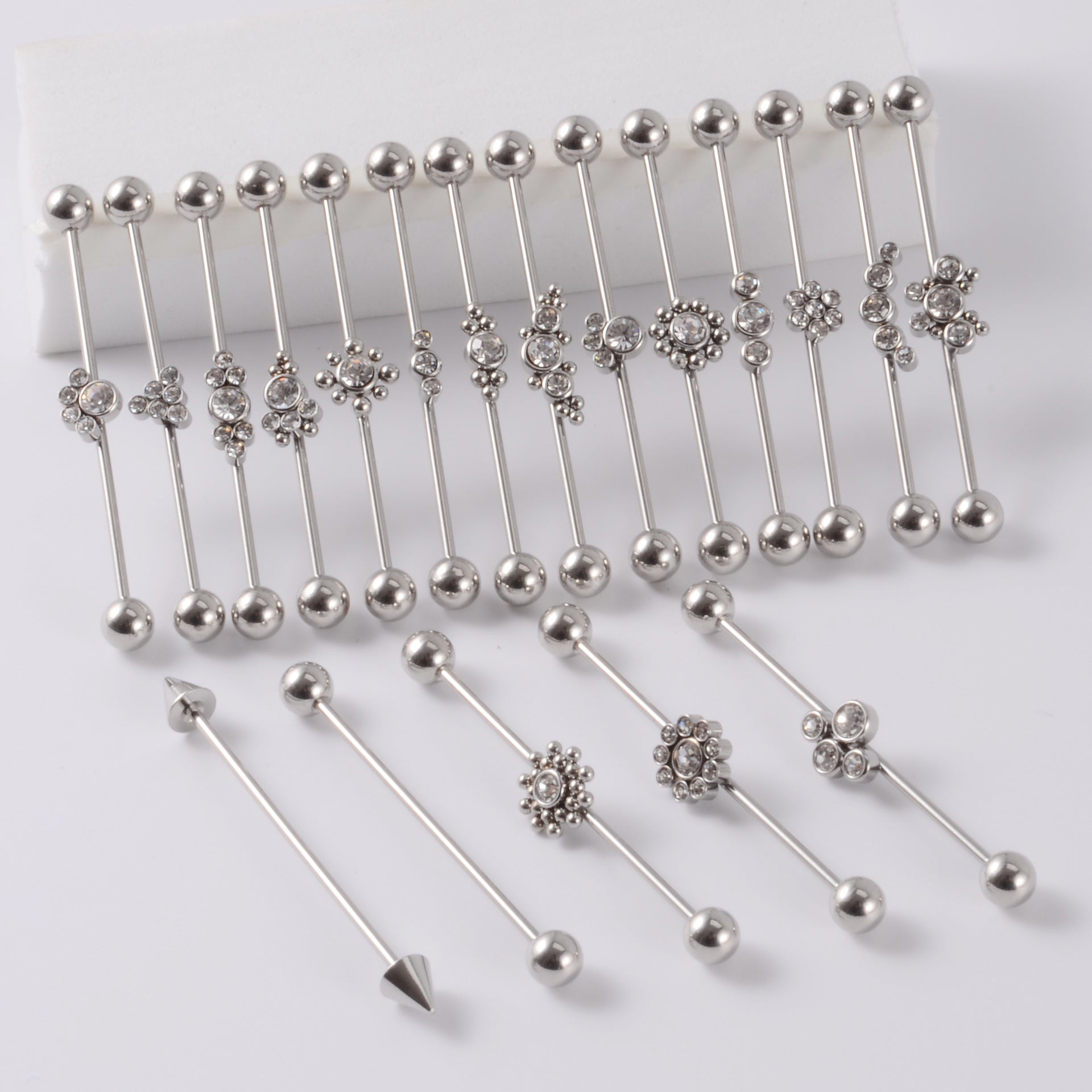 16G Gold & Silver Geometric Double Industrial Barbell Earring | DL2311 - Perfect for Cartilage Piercing, Helix, and Industrial Style Jewelry