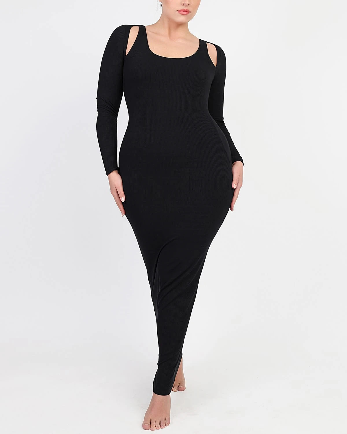 Stylish Cozy Ribbed Shoulder Cut Out Bodycon Dress for Women | Perfect for Date Night, Parties & Evening Events