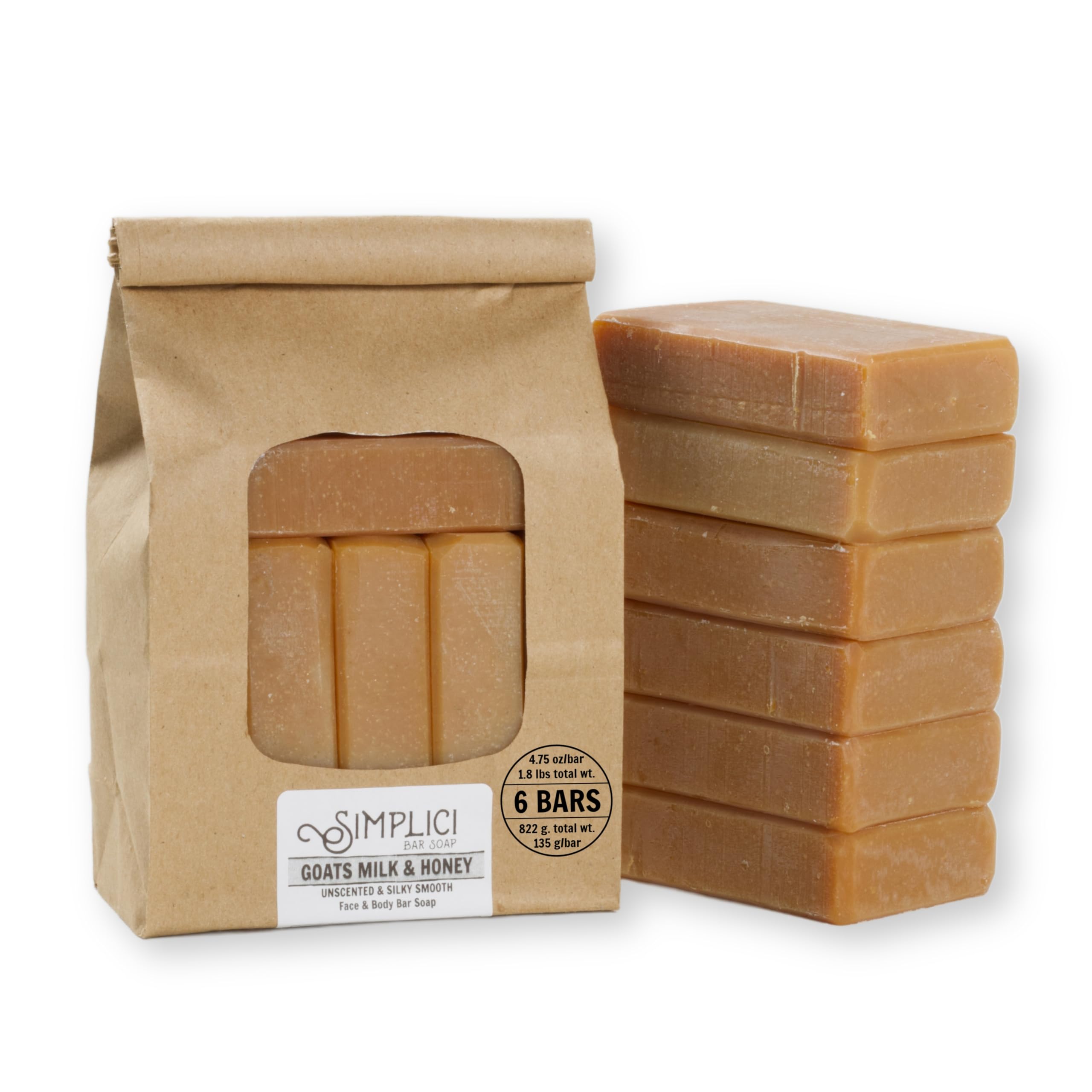 SIMPLICI Goats Milk & Honey Bar Soap Value Pack (6 Bars) - Natural Moisturizing Soap for Dry & Sensitive Skin, Perfect for Bath, Shower & Gift Sets