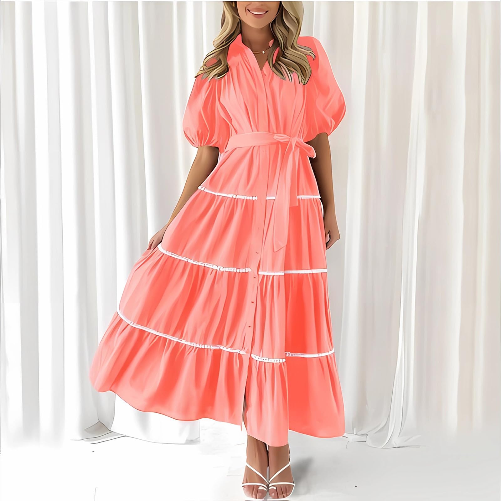 Women's Summer Midi Dress - Cap Sleeve, Waisted Tunic with Pockets | Casual Loose Fit Beach Dress for Vacation, Outdoor Parties & Daily Wear