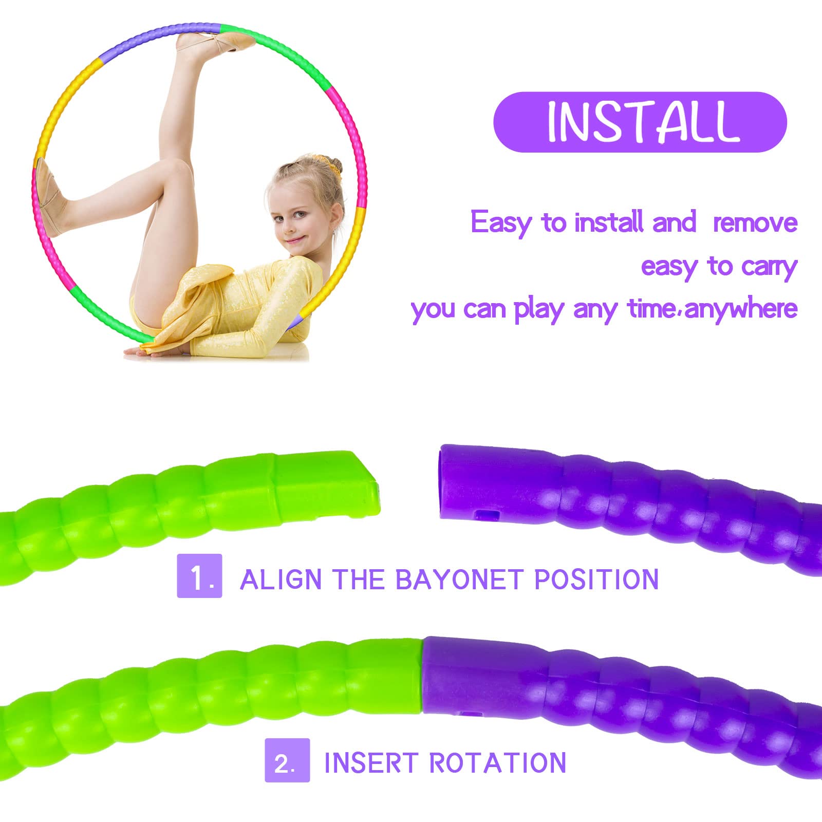 Hymaz Adjustable Kids & Adult Exercise Hoops - 4p/8p Detachable Plastic Rings with Weight for Gymnastics, School Sports & Outdoor Games - Perfect for Classroom Activities, Family Fitness & Playtime Fun