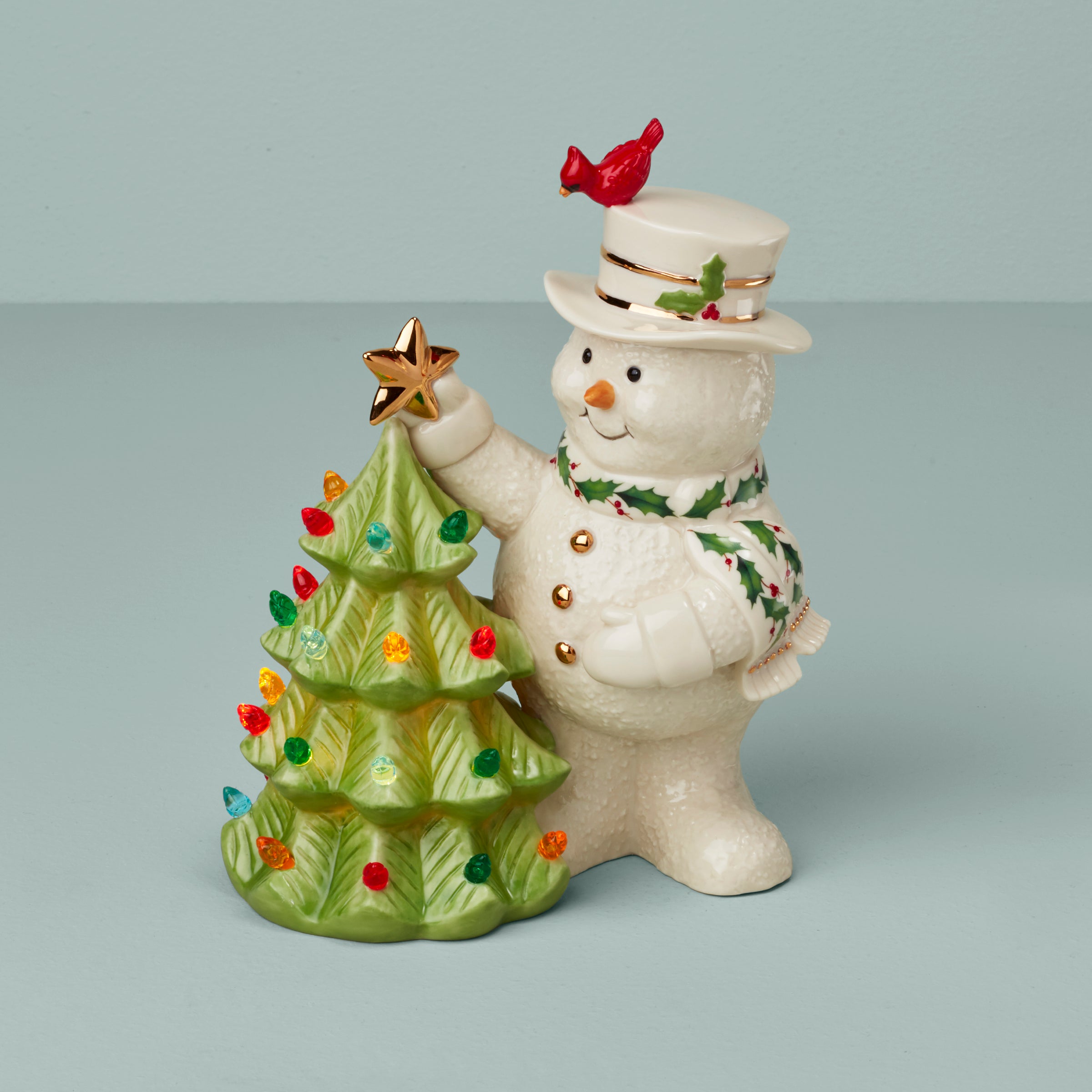 Happy Holly Days Snowman LED Lighted Figurine - Christmas Decoration for Home, Office, and Holiday Party Decor