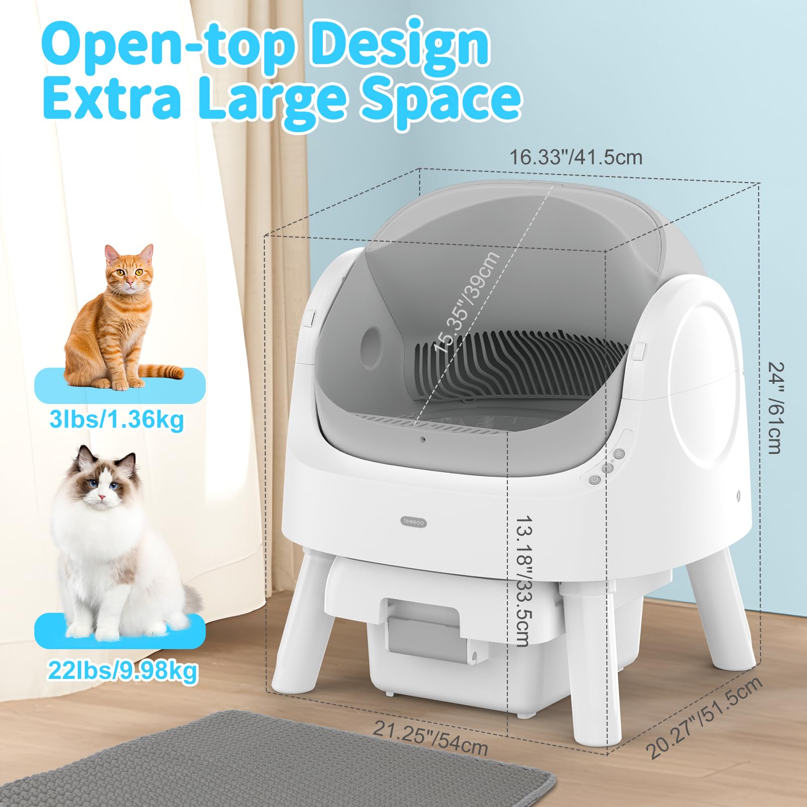 AutoScooper 11 Self-Cleaning Cat Litter Box - Automatic Litter Box for Multiple Cats with Safety Protection & Open-Top Design | Perfect for Busy Pet Owners & Multi-Cat Households