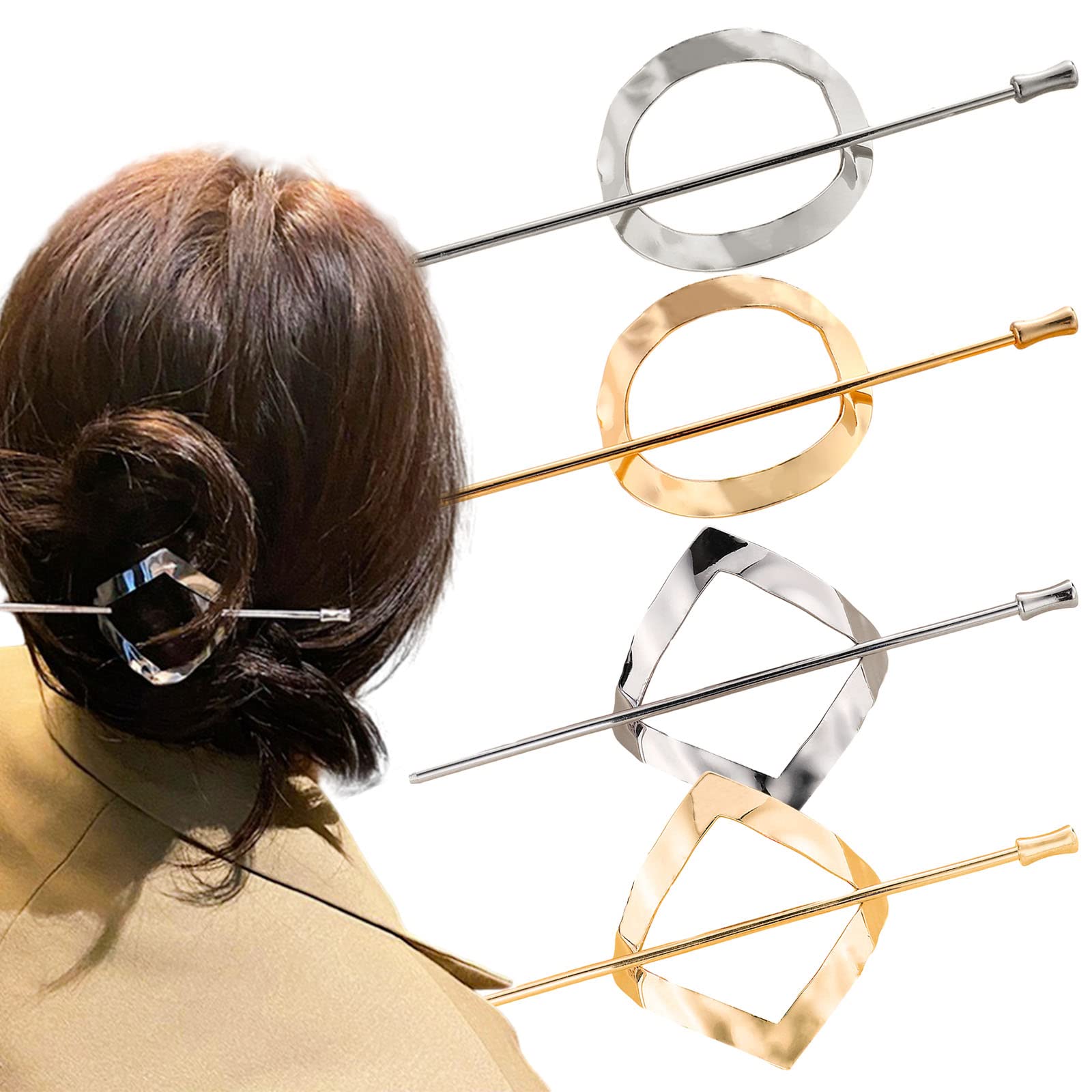 4 Pcs Vintage Chinese Hair Sticks - Gold & Silver Metal Hair Clips for Women & Girls with Thick Hair | Perfect for Bun, Updo & Traditional Hairstyles