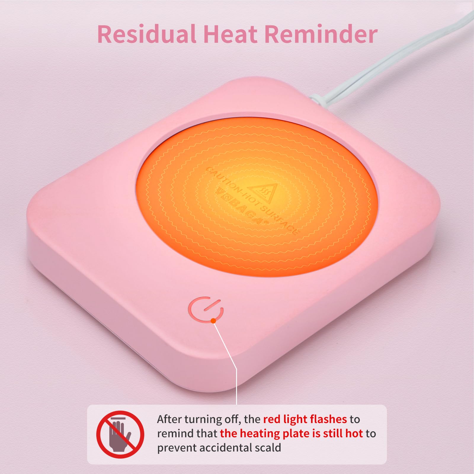 VOBAGA Electric Coffee Mug Warmer with Auto Shut-Off - 3 Temperature Settings for Coffee, Tea, Milk & Hot Drinks - Perfect for Office, Home & Desk Use - Ideal Gift (Pink, No Cup Included) - Keep Beverages Warm While Working, Reading or Relaxing