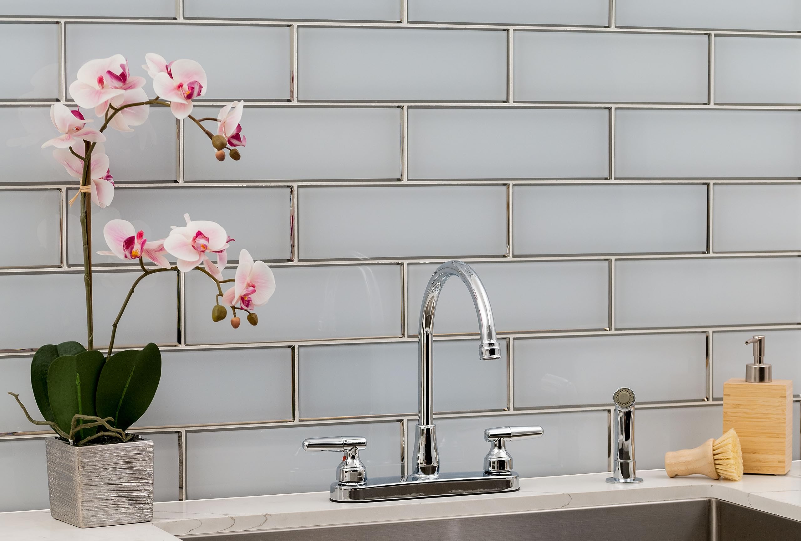 MSI Ice Bevel 4x12 Inch White Beveled Glass Subway Tile - Kitchen Backsplash, Bathroom & Shower Wall Tile - Cool White Mosaic for Modern Home Decor (Perfect for Kitchen Renovation, Bathroom Upgrade & Spa-like Shower Design)