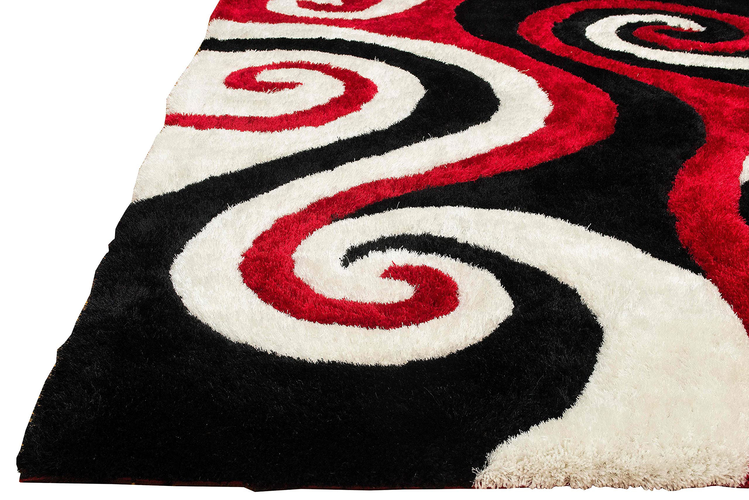 5x7 Lava Shag Rug - Modern Swirls Pattern Hand Carved Shaggy Rug in Red/Black/Cream - Soft Plush Living Room Carpet for Home Decor | Perfect for Bedroom, Nursery & Cozy Spaces