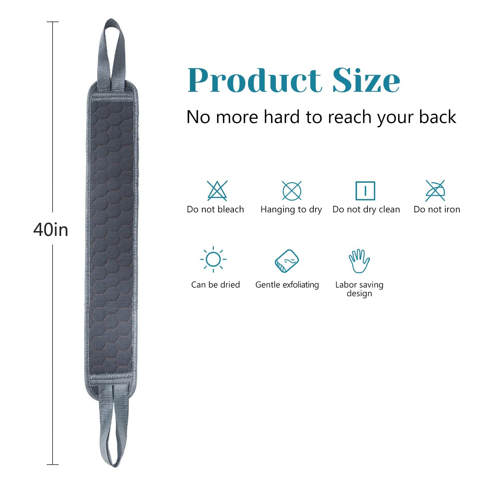 Inmorven 40 Inch Double-Sided Exfoliating Back Scrubber for Shower - Extra Long Bath Body Brush with Handle, Widened Back Washer & Scrub Towel for Deep Cleansing - Perfect for Men & Women (Grey) | Ideal for Exfoliating Dead Skin, Improving Circulation & Reaching Hard-to-Wash Areas