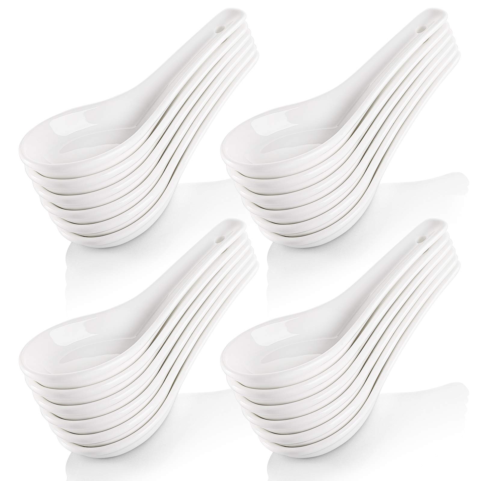Yopay 24-Pack Ceramic Asian Soup Spoons - 5 Inch White Porcelain Ramen Spoons for Adults & Kids - Perfect for Dessert, Appetizers, Wonton, Dumpling, Miso Pho & Macaron - Dishwasher & Oven Safe - Ideal for Asian Cuisine, Family Dinners & Restaurant Use