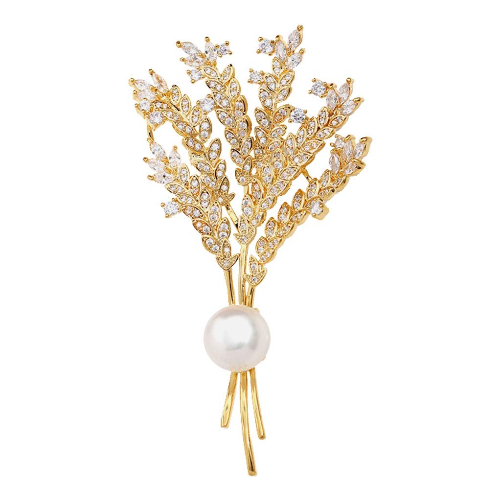 Zxb-Shop Elegant Wheat Ears Brooch with Freshwater Pearls & Crystals - Vintage Pearl Floral Pin for Women's Blazers, Dresses & Hats - Perfect for Weddings, Parties & Office Wear