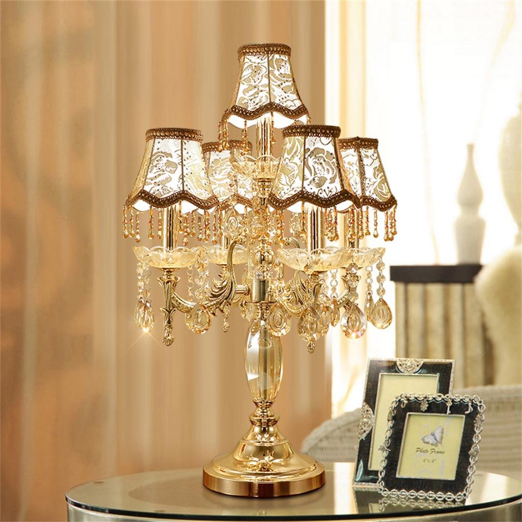 Luxury Gold Crystal Table Lamp with Fabric Shade - Elegant Home Decor for Living Room, Bedroom & Nightstand - Uncle Sam LI Brand - Perfect for Ambient Lighting & Stylish Interior Design