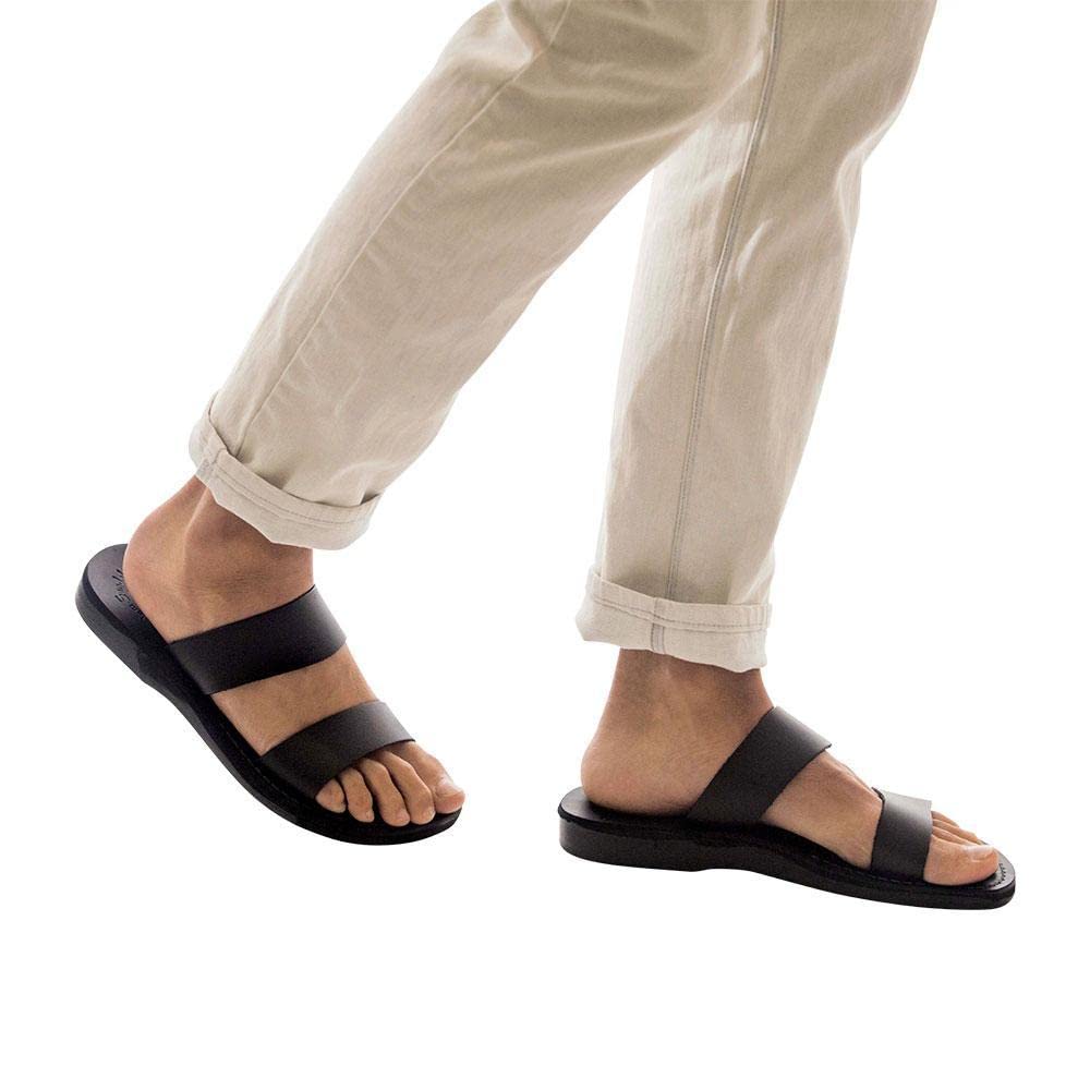 Aviv Men's Leather Double Strap Sandals - Comfortable Casual & Dressy Slide Sandals for Summer, Beach, and Outdoor Wear