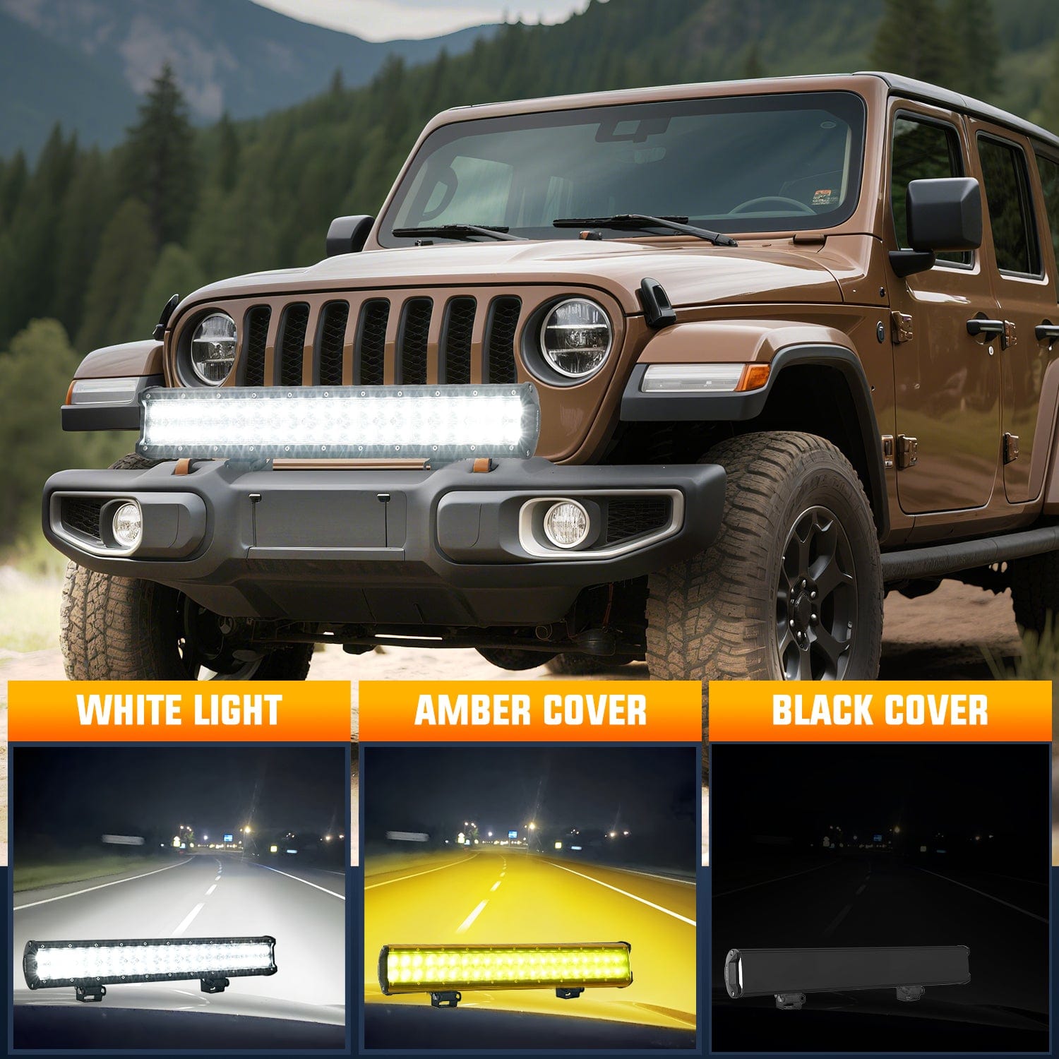 20 Inch 126W Double Row LED Light Bar with Spot/Flood Combo Beam - Amber or Black Covers - Waterproof Off-Road Lighting for Trucks, ATVs, UTVs, Boats & Emergency Vehicles