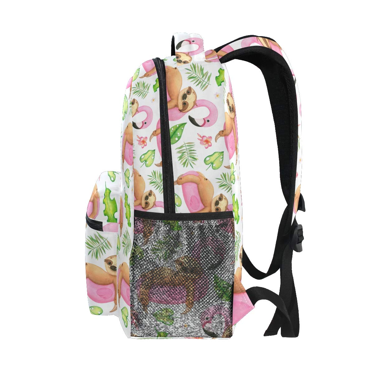 Pfrewn Summer Sloth Palm Leaf Floral Backpack - Water Resistant Daypack for Men & Women, Tropical Animal Print Mini Bookbag for Travel, Sports & Beach Outings