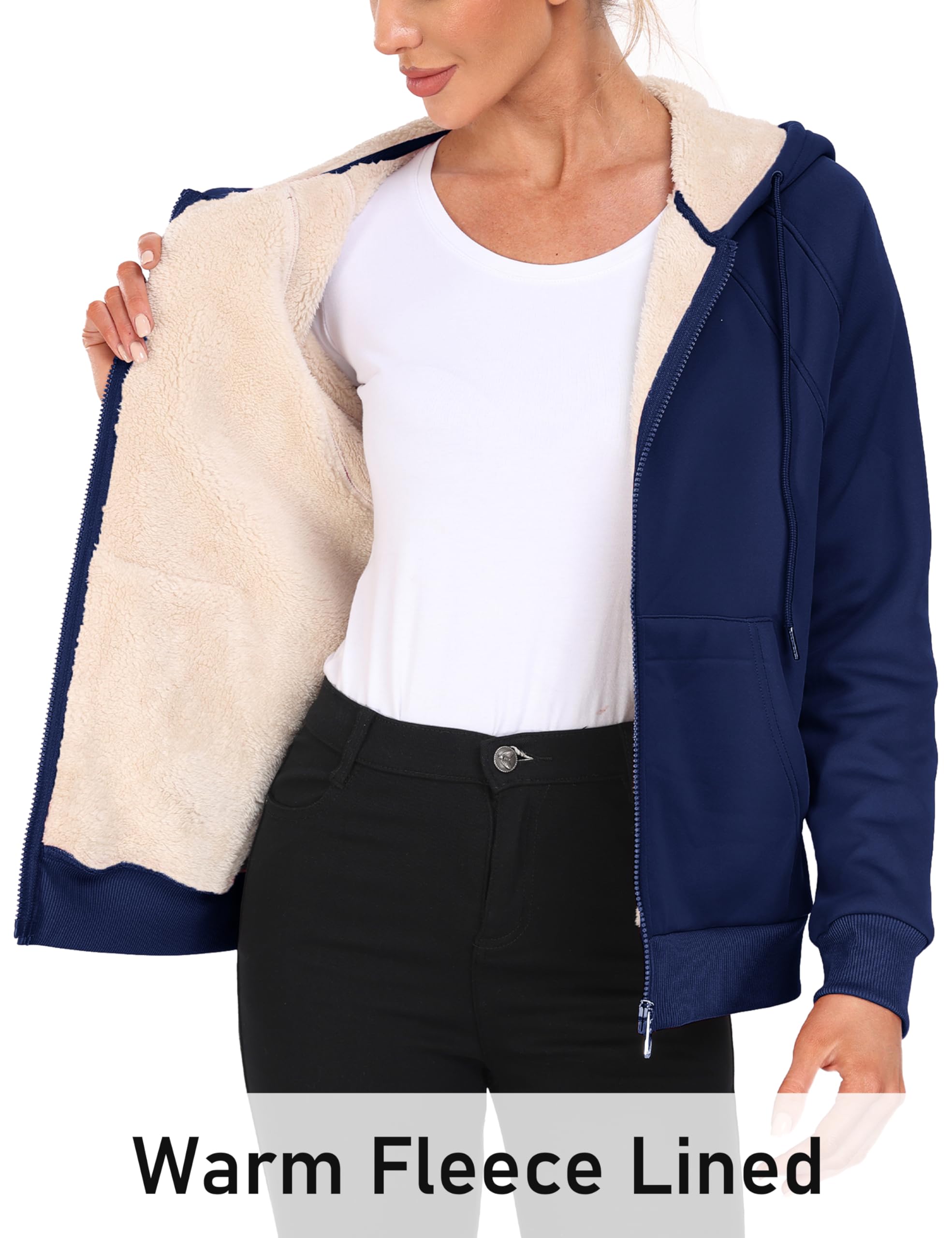 MoFiz Women's Fleece Zip Up Hoodie - Warm Sherpa Lined Winter Sweatshirt with Pockets | Cozy Casual Outerwear for Women | Perfect for Cold Weather, Outdoor Activities & Lounge Wear