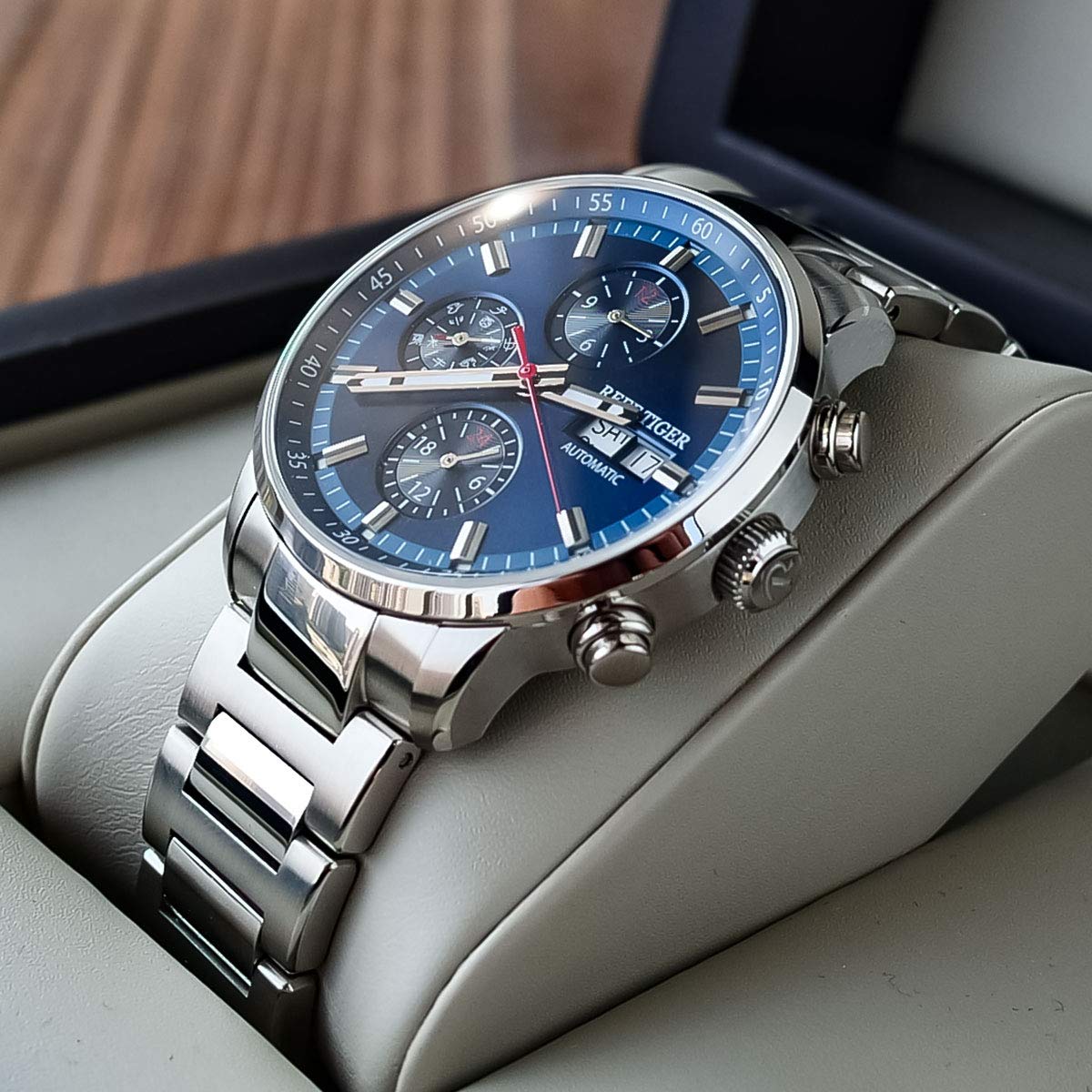 REEF TIGER Stainless Steel Men's Automatic Watch - Waterproof, Multifunctional, Luxury Dress Watch for Business & Casual Wear - RGA1659 | Perfect for Office, Parties & Outdoor Activities