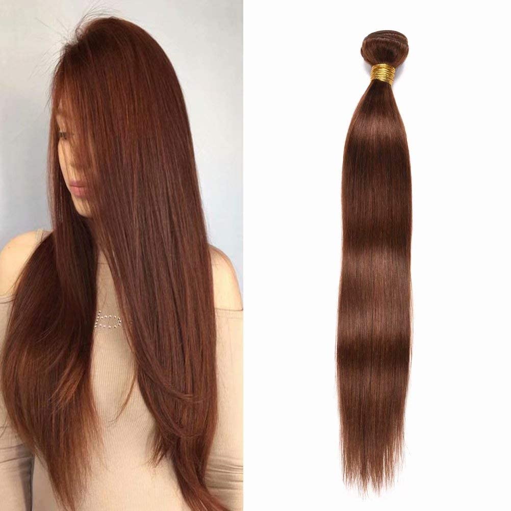 FEEL ME 100% Unprocessed Brazilian Virgin Human Hair Weave - 3 Bundles 18 18 18 Inch Silky Straight Hair Extensions (Light Brown, 300g) for Natural Look, Styling & Daily Wear