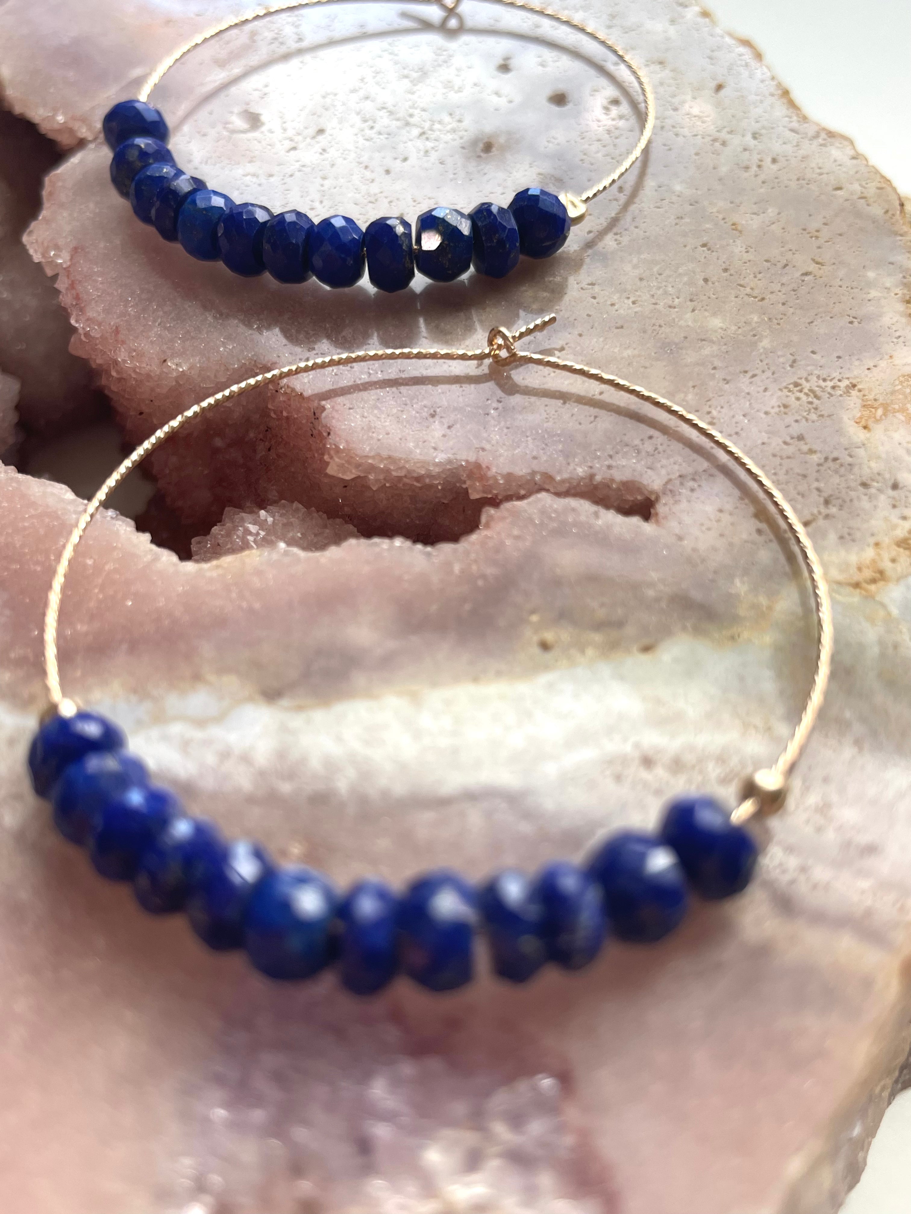 Lapis Lazuli Hoop Earrings - Natural Stone Jewelry for Women | Elegant Blue Gemstone Earrings for Everyday Wear & Special Occasions