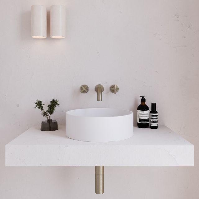 Eight Quarters 390mm White Concrete Circle Above Counter Basin - Perfect for Modern Bathroom & Kitchen Sink Installation