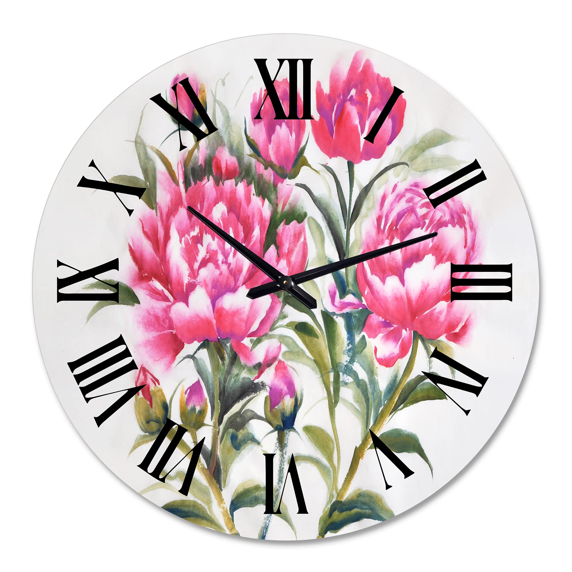 Large Purple Peonies Floral Wall Clock - Traditional Kitchen Decor, Botanical Design for Home & Office | Perfect for Living Room, Bedroom, or Dining Area