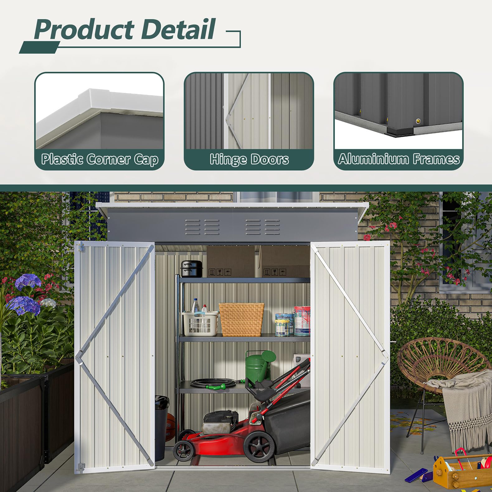 6x4 FT Outdoor Storage Shed - Lockable Metal Garden Shed for Tools, Patio & Backyard Organization | Weather-Resistant Lawn & Yard Storage Solution for Gardening Equipment & Outdoor Gear