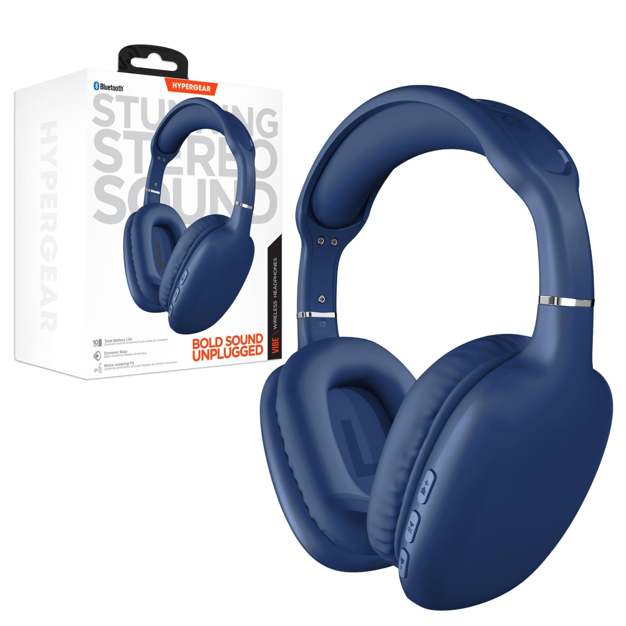 HyperGear Vibe Bluetooth Wireless Headphones - Over-Ear Noise Cancelling Headphones with Built-in Mic, Memory Foam Ear Cushions & Touch Controls - Perfect for Travel, Home Office, Gym Workouts & Daily Commute - Blue