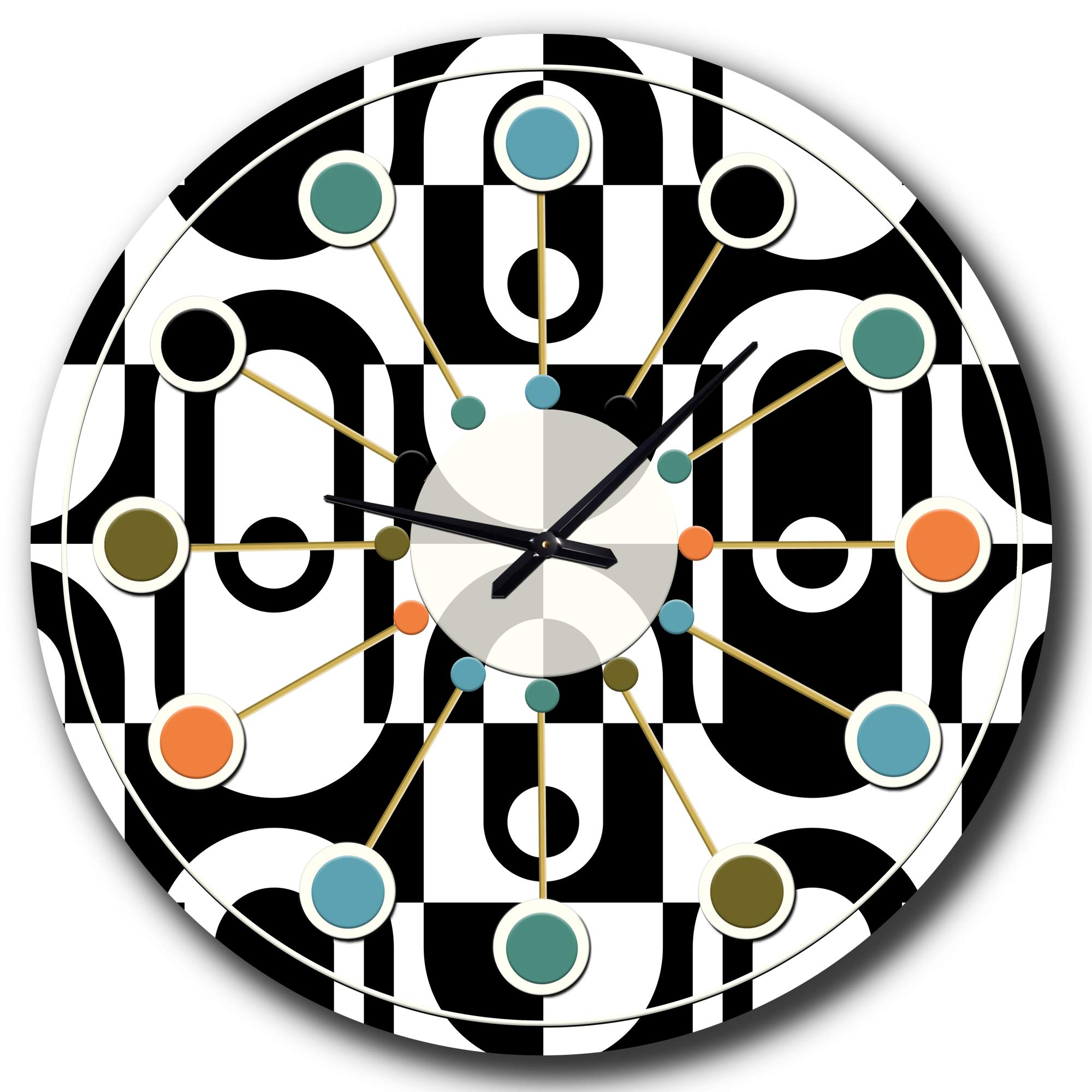 Designart Monochrome Geometric Pattern VIII Mid-Century Modern Round Wall Clock - Metal Decorative Clock for Home, Living Room, Bedroom & Office | Perfect for Contemporary Wall Decor & Unique Gift Idea