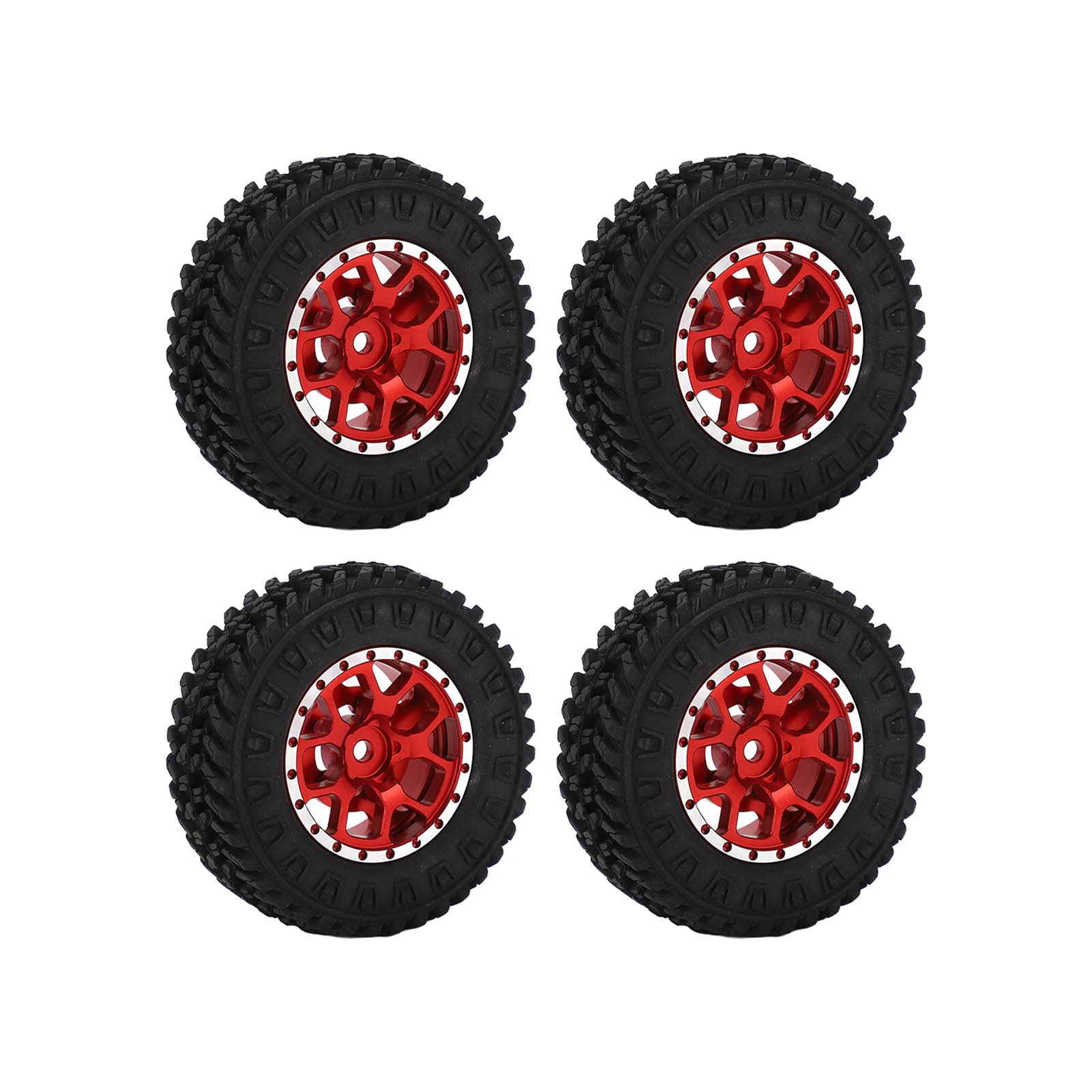 4pcs SCX24 1/24 RC Car Tires & Metal Wheel Rims - Red Rubber Upgrade Accessories for Off-Road Crawler RC Cars - Perfect for Trail, Rock Crawling and Indoor Racing