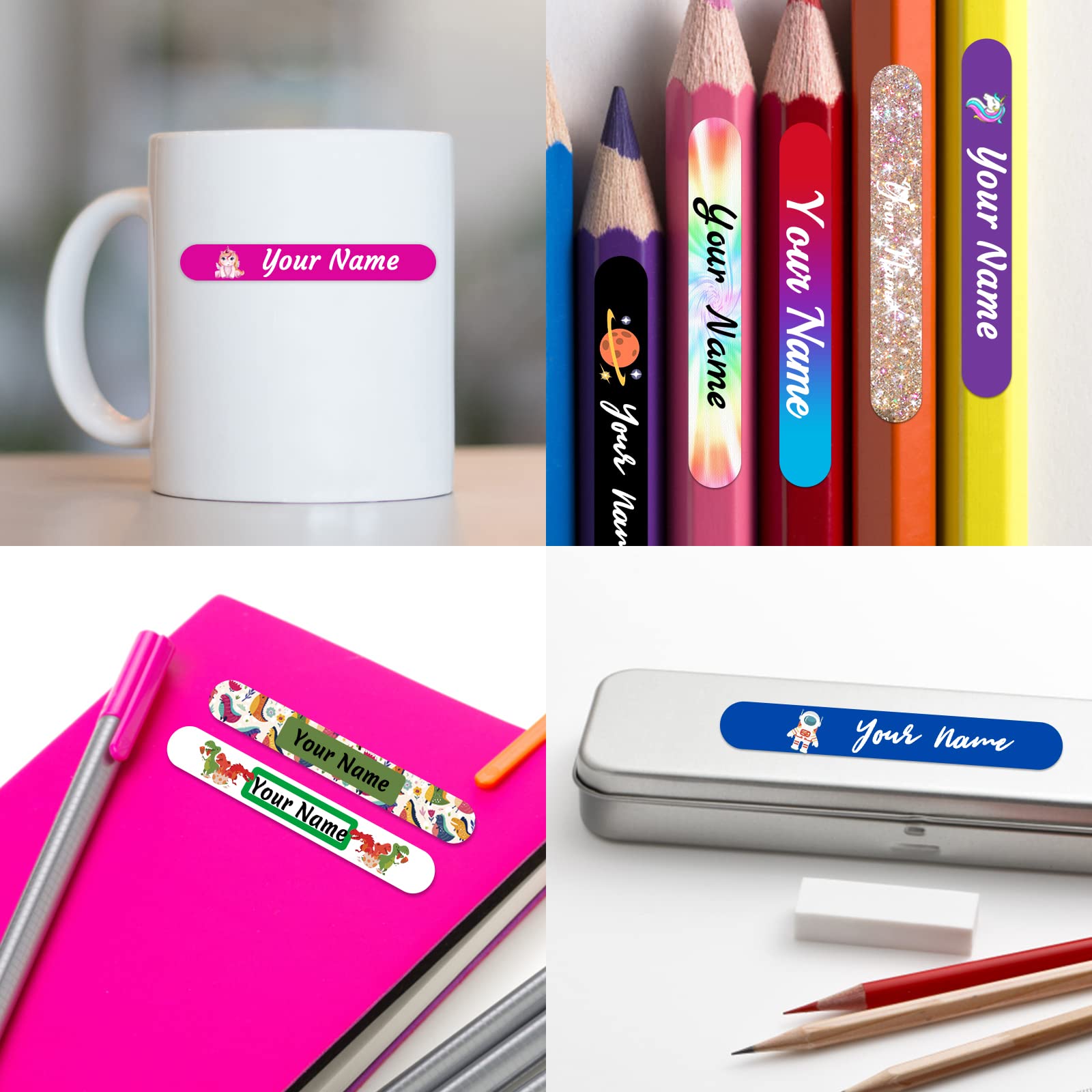 100 Pcs Custom Waterproof Name Stickers for Kids - Personalized Labels for School Supplies, Daycare Items & Water Bottles | Durable, Washable & Fun Designs for Organizing Kids' Belongings