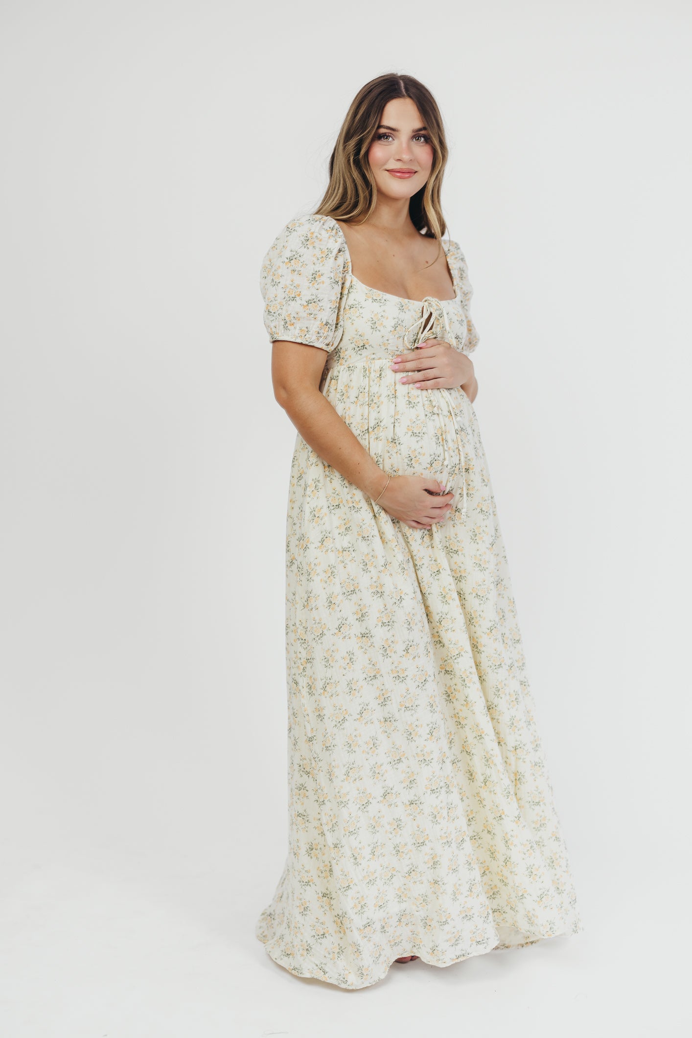 Haven 100% Cotton Tie Front Maxi Dress - Orange Green Floral Print Maternity Bump Friendly Summer Beach Dress for Women | Perfect for Vacation, Pregnancy Photos & Outdoor Events