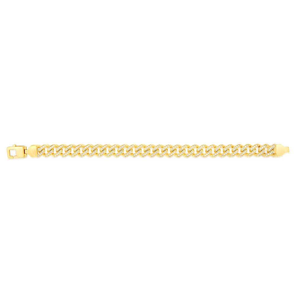 9ct Yellow Gold Curb Chain Bracelet with Fancy Zirconia - 19cm Adjustable Length for Women's Fashion & Gift Giving