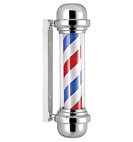 LED Rotating Barber Pole Light - 90CM Red, White & Blue Striped Salon Sign for Barber Shops | Flat Top Illuminated Shop Equipment for Hair Salons & Grooming Studios