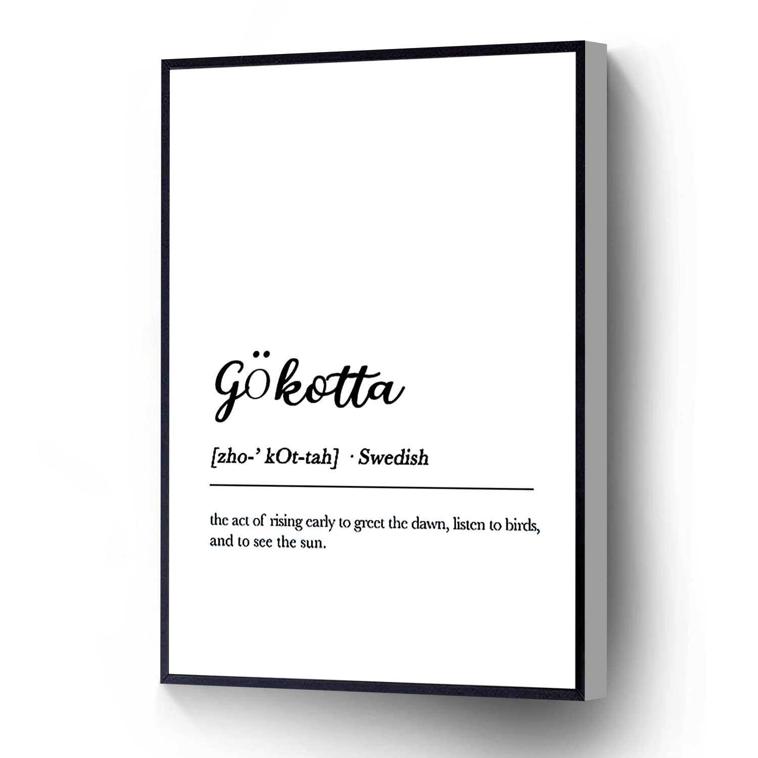 Nordic Quote Canvas Wall Art - Gökotta Definition Poster, Funny Office Decor for Home, Office & Apartment - Ready to Hang Wood Frame (16x24 Inches) - Perfect for Living Room, Bedroom & Workspace Inspiration