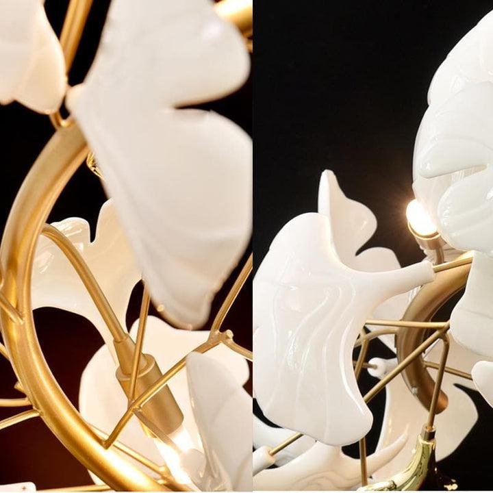 Porcelain Linear Gold Ginkgo Chandelier - Modern Elegant Ceiling Light Fixture for Dining Room, Living Room, Bedroom & Foyer Decor