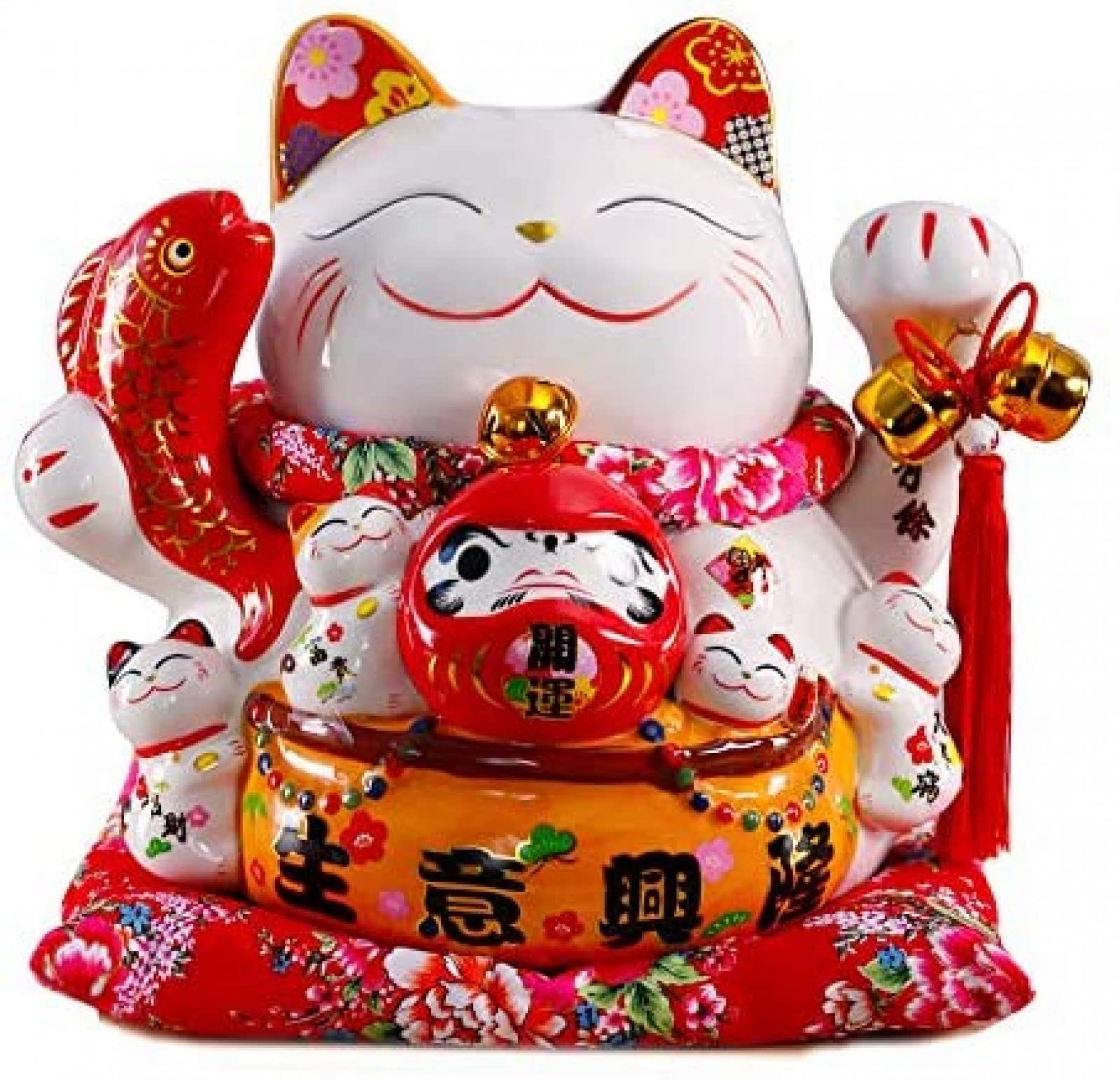 YUYAXCL Large White Ceramic Lucky Cat Maneki Neko - Feng Shui Money Box & Piggy Bank for Wealth & Prosperity | Perfect Business Opening Gift & Home/Office Decor for Good Fortune