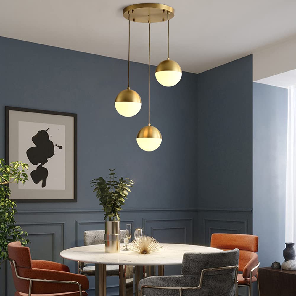 Modern 3-Light Pendant Chandelier with Glass Shades - Kitchen Island & Bedroom Lighting