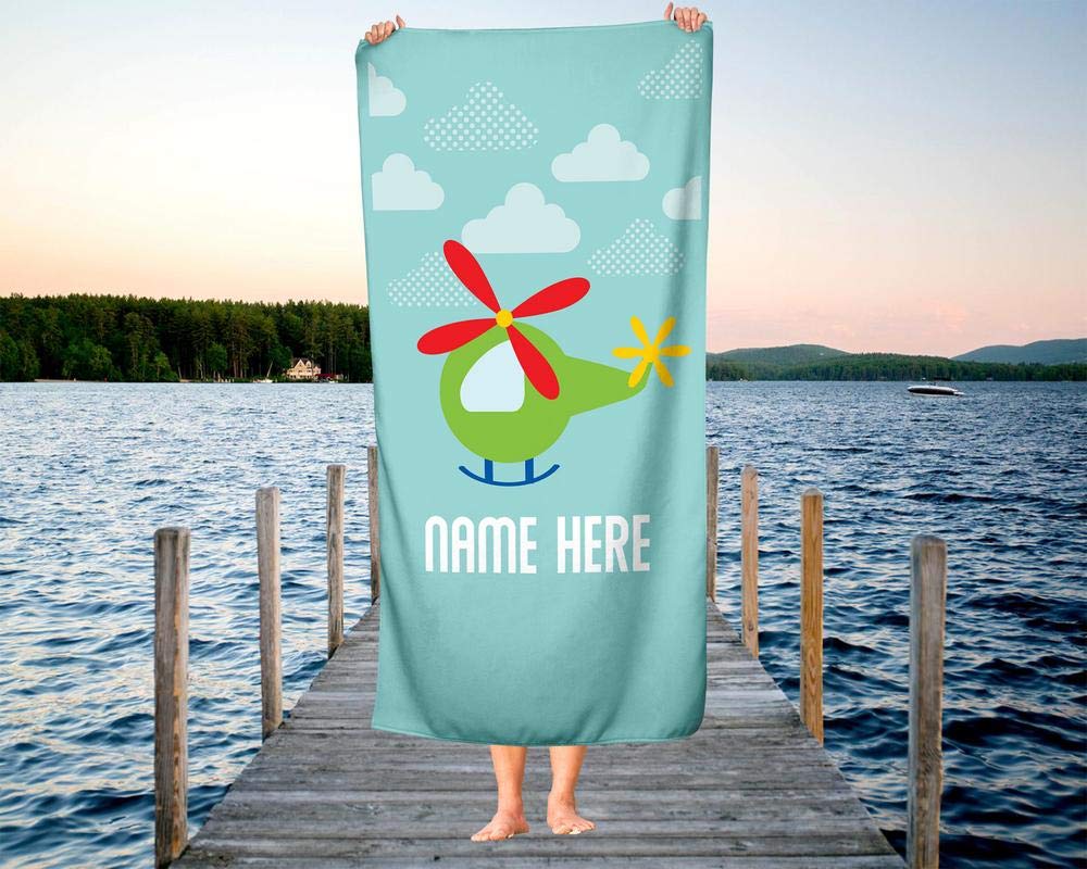 Personalized Extra Large Green Helicopter Towel for Kids & Adults - Custom Oversized Travel, Beach, Pool & Bath Towel for Toddler, Baby Boys & Girls - Perfect for Swimming, Vacation & Spa Days