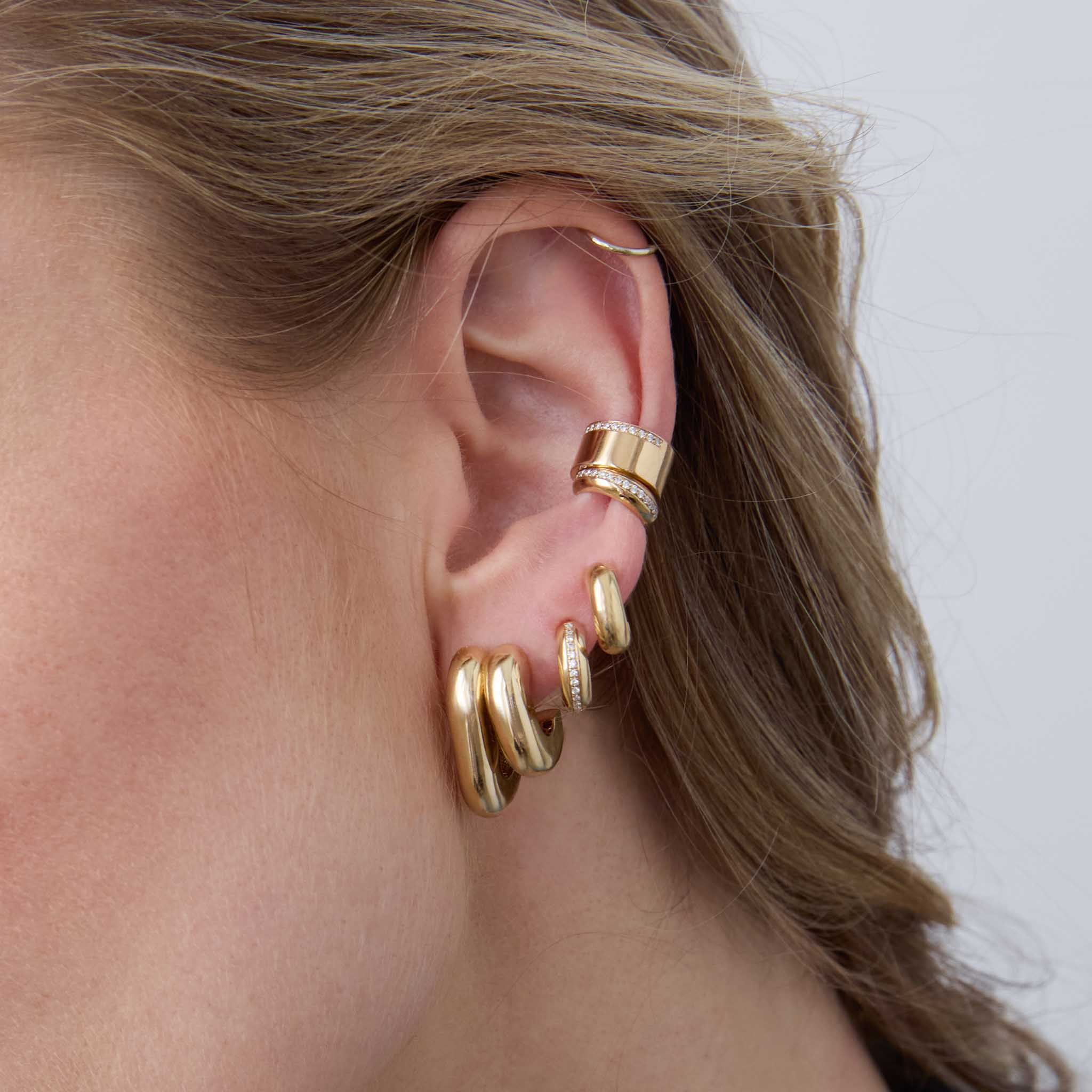 14K Gold Chubby Huggie Hoop Earrings for Women - Minimalist Everyday Studs for Work, Date Night & Gifting