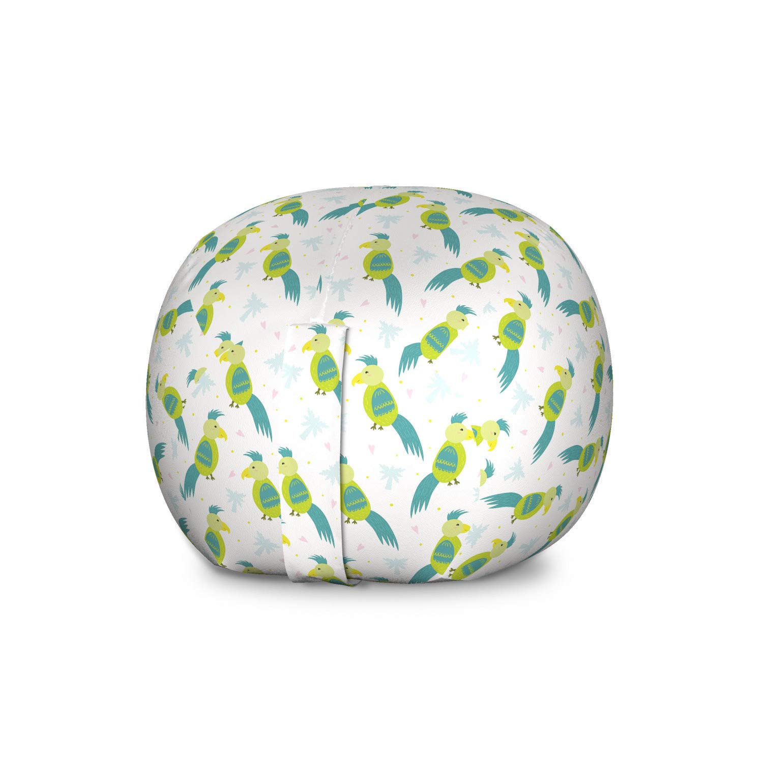 Ambesonne Bird Storage Toy Bag Chair - Large Washable Stuffed Animal Organizer with Cuckatoo Palm Leaves & Hearts Pattern in Green Yellow - Perfect for Kids' Room, Nursery, Playroom & Toy Storage