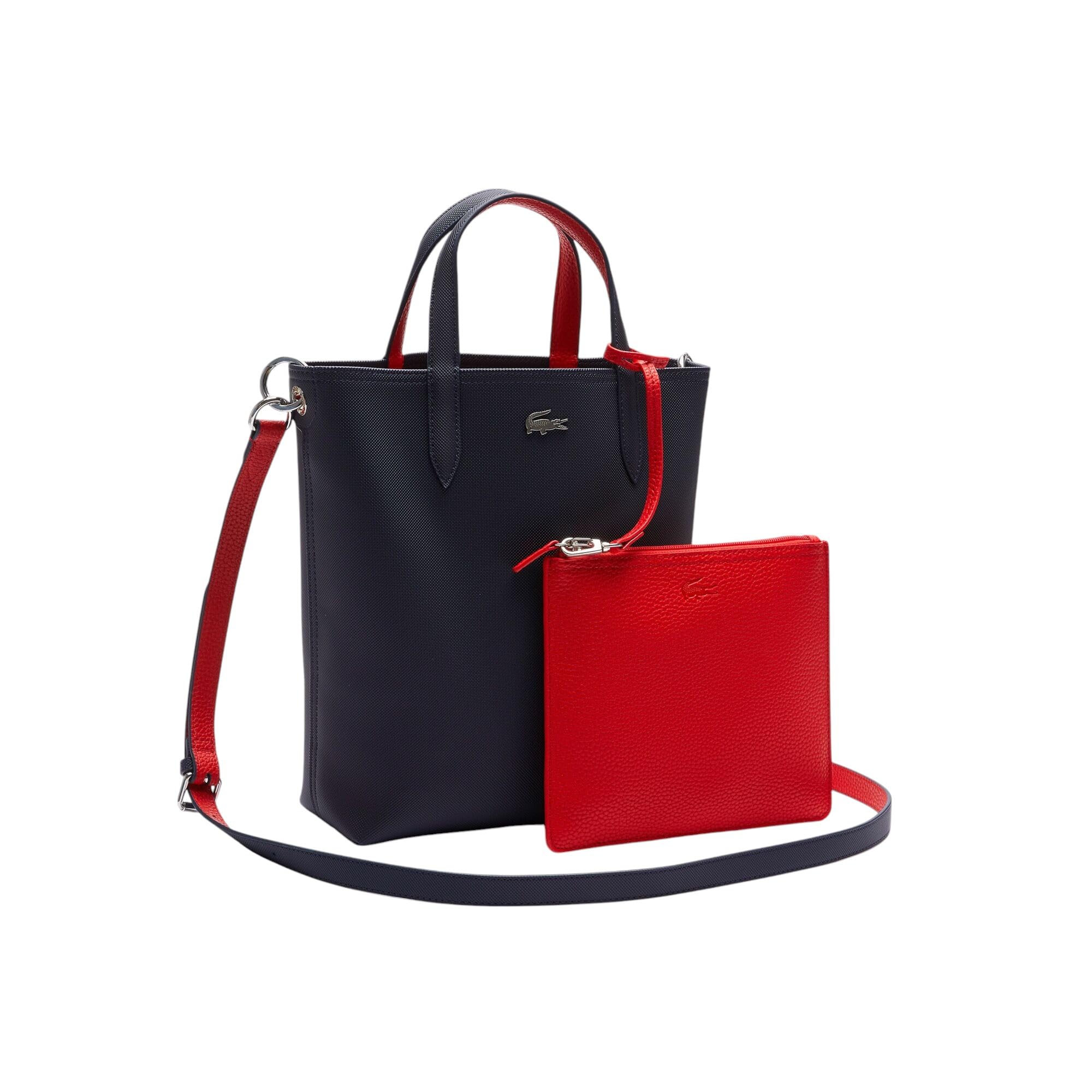 Lacoste Anna Reversible Coated Canvas Tote Bag with Detachable Pouch - Stylish Women's Handbag for Work, Travel & Shopping