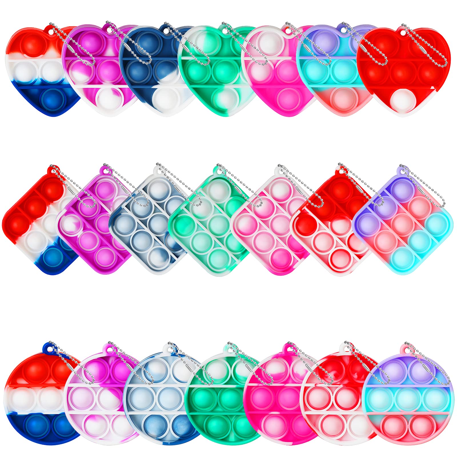 21Pcs Mini Fidget Keychain Toys - Bulk Pop Party Favors for Kids, Easter Egg Fillers, Valentine's Day Classroom Exchange Gifts & Prizes for Boys and Girls - Stress Relief Sensory Toys for School, Travel and Birthday Parties