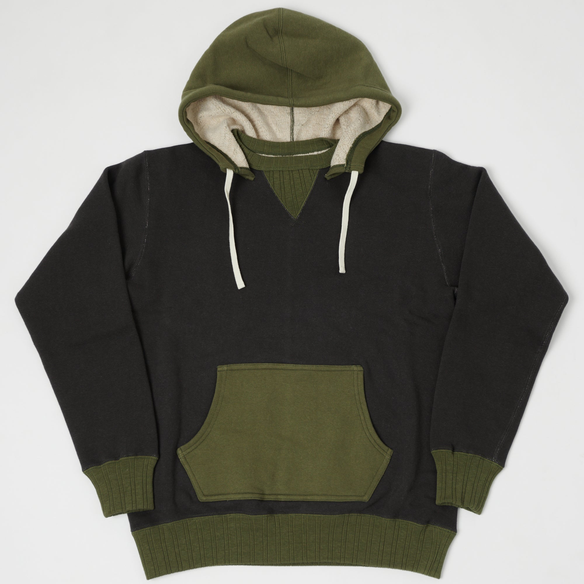 Full Count 3752 'After Hood' Two-Tone Hoodie for Men - Ink Black/Olive - Comfortable Streetwear for Casual Outfits & Urban Fashion