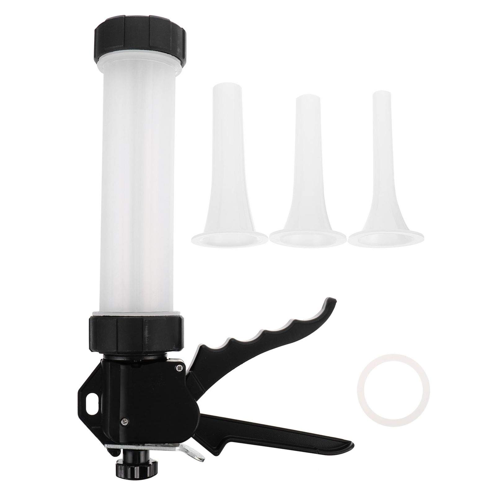 Hemoton Manual Sausage Stuffer - 5L Stainless Steel Meat Grinder with 4 Nozzles & Funnel Tube - Perfect for Home Kitchen, Sausage Making, Salami & Bratwurst - Ideal for BBQ Parties, Camping & Holiday Cooking